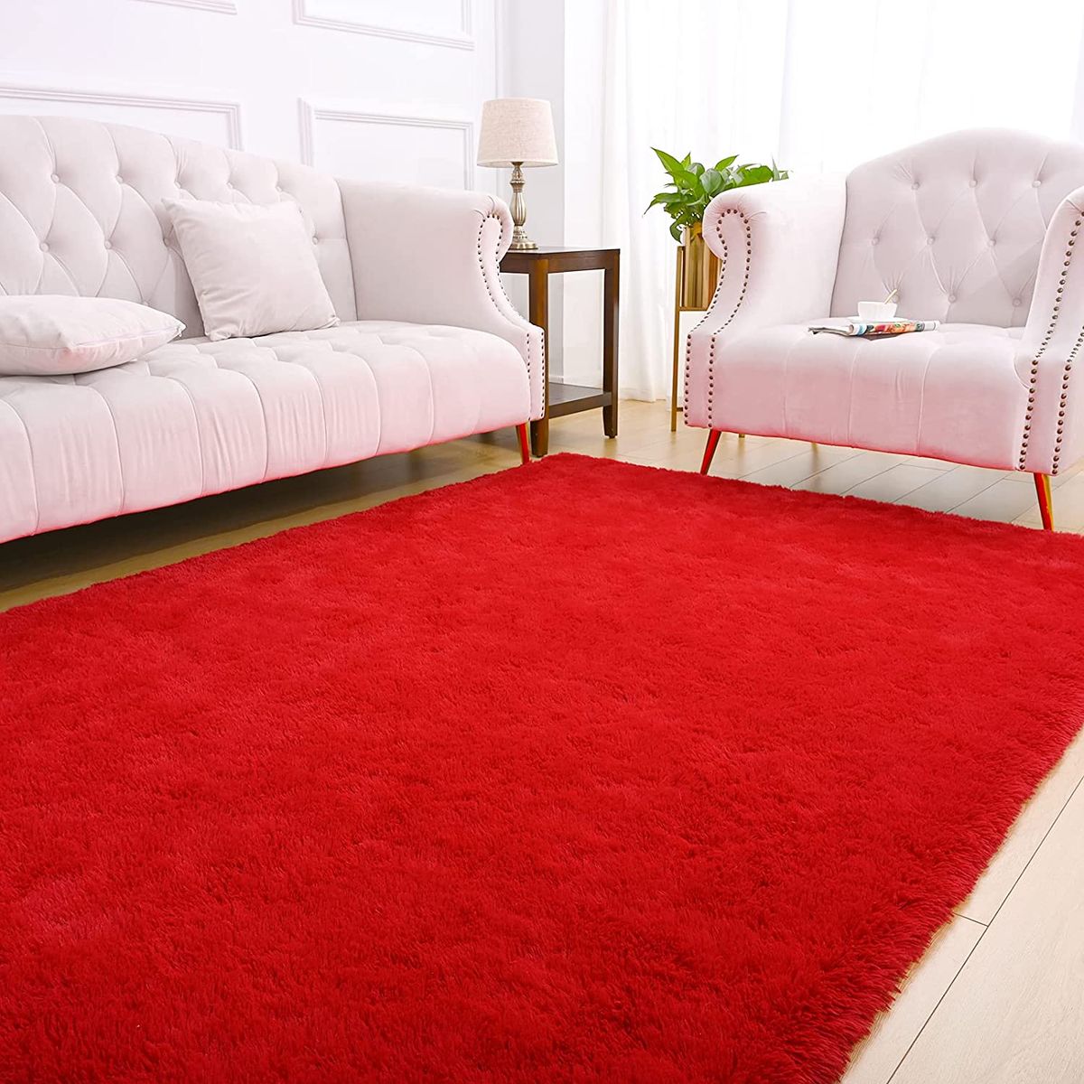 SMTE - Cozy Shag Collection Solid Shag Rug Red