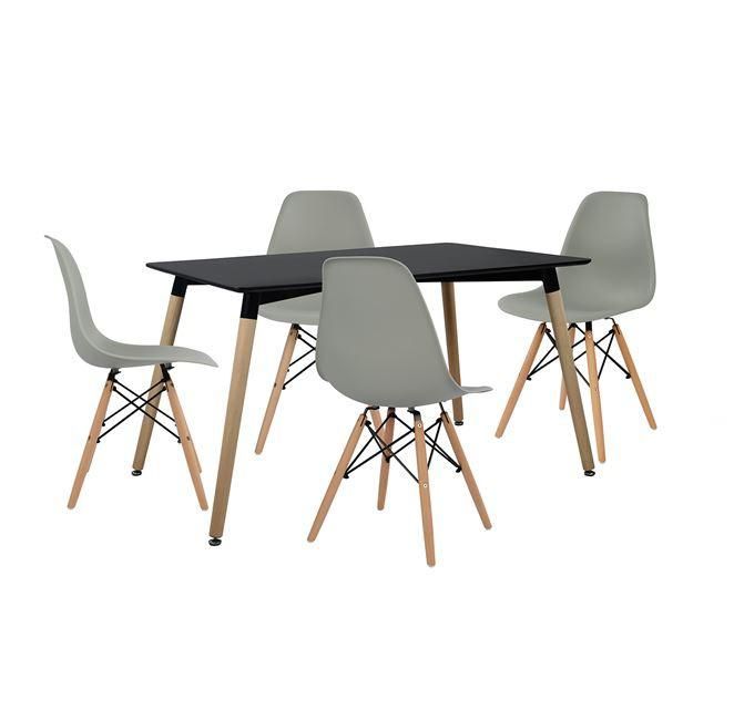 SMTE - 5 In 1 Perla Rectangular Dining Table and Chairs Set - Grey