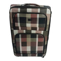 SMTE - Quality Luggage Leather Travel Suitcase Set Checks Art - Set of 3 - Checkered Brown
