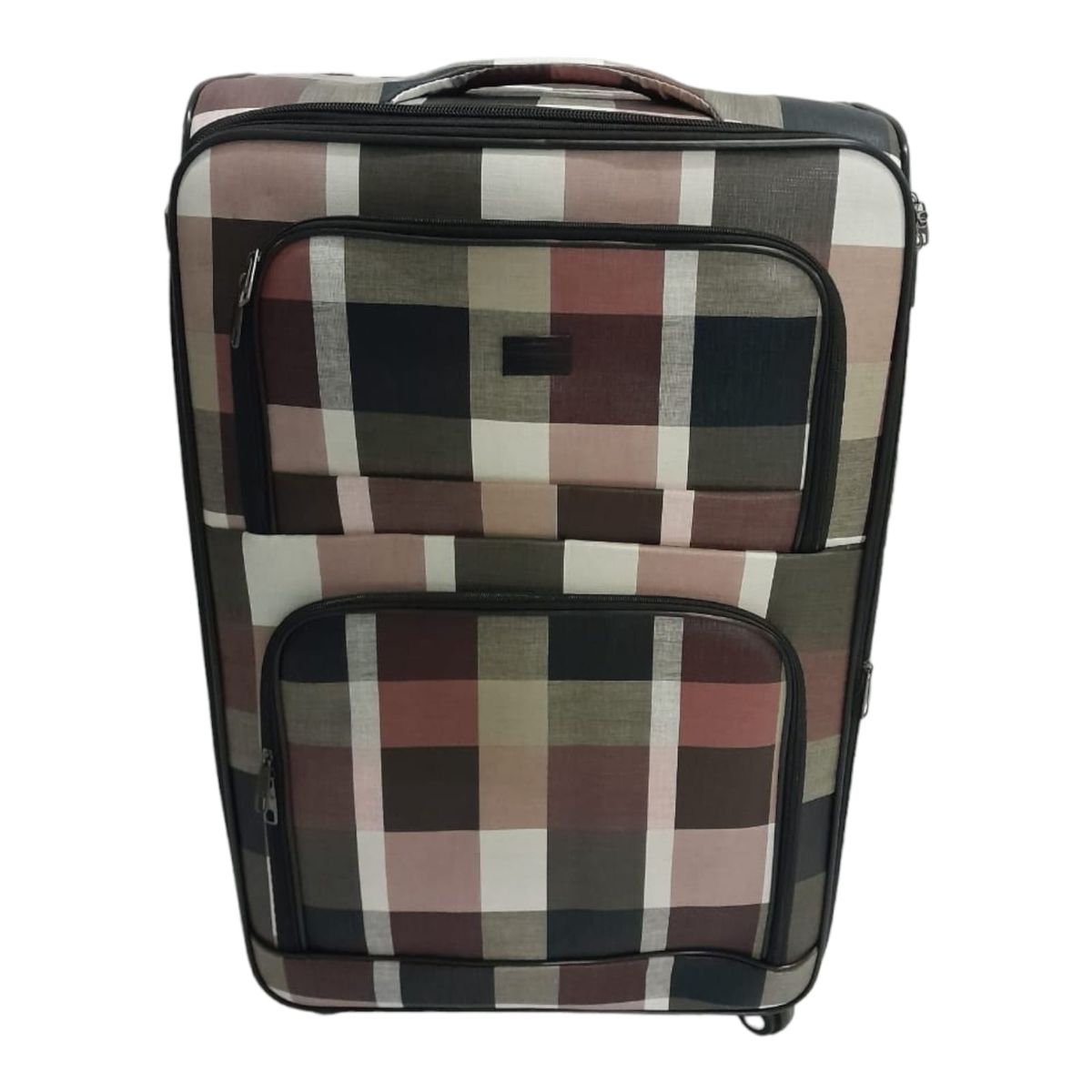 SMTE - Quality Luggage Leather Travel Suitcase Set Checks Art - Set of 3 - Checkered Brown
