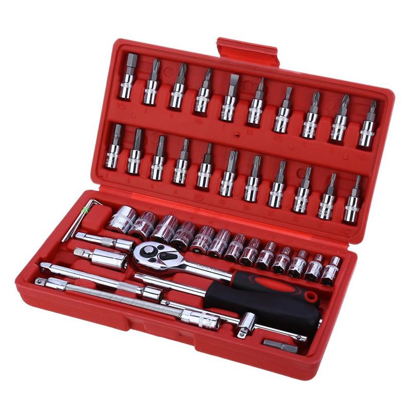 SMTE - 46 Piece Socket Set 1/4" Drive Car Repair Tool Kit