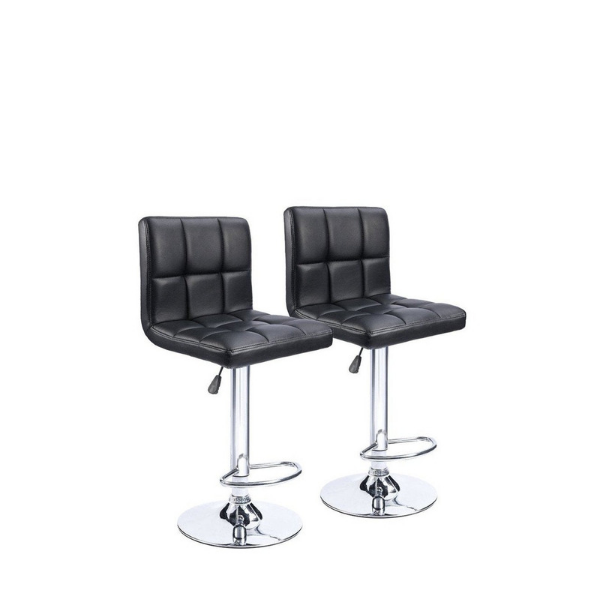 SMTE - Pair of Als Leather Swivel Bar Stools - Black