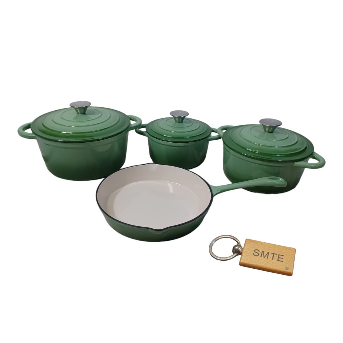 SMTE - Premium 7Piece Cast Iron Cookware Set+  KeychainLime Green