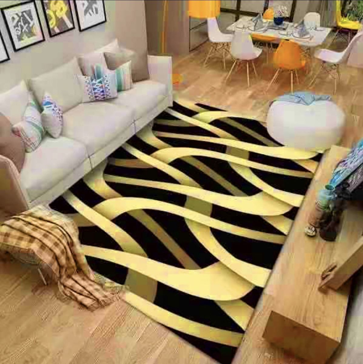 SMTE - Modern 3D Geometric Design Area 5 Rug & Complementary IH Tieback