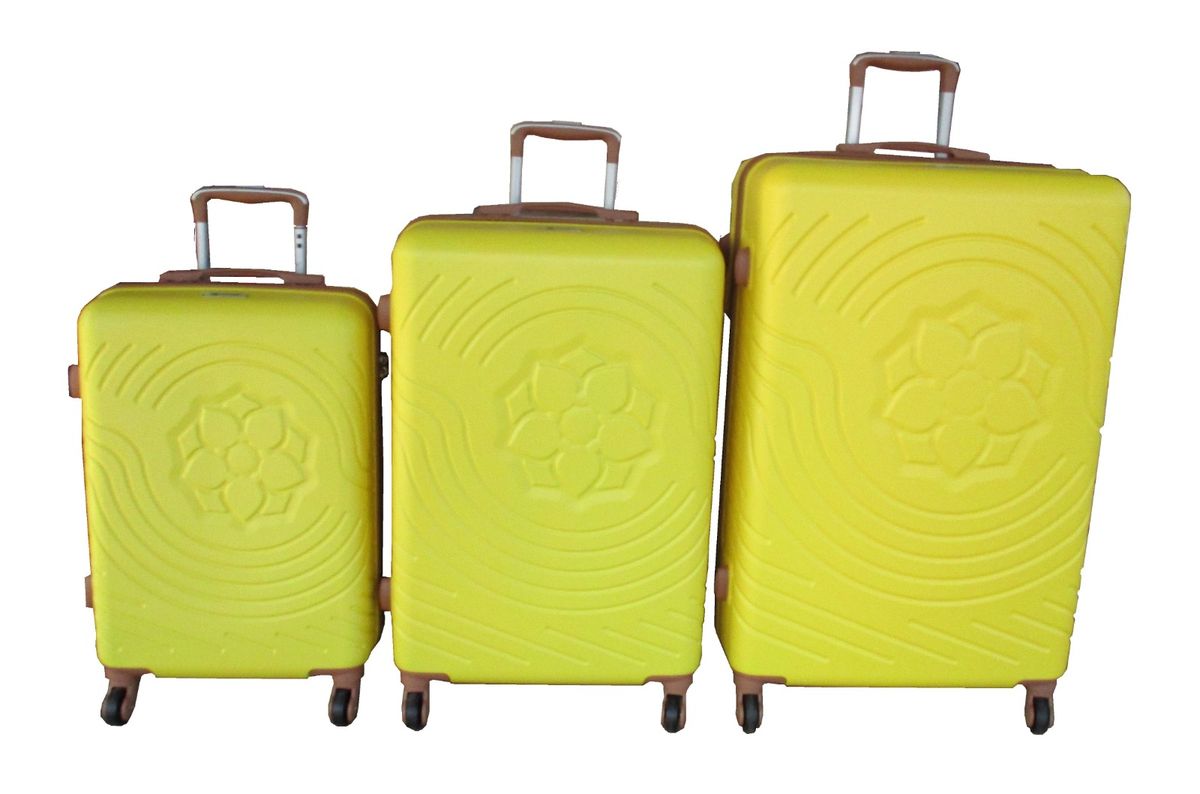SMTE - 3Piece ABS Luggage Set with Floral , Spinner Wheels & LockYellow/Tan