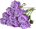 SMTE - 12 pcs Artificial Roses With Long Stem Real Touch DIY Home DecorPurple