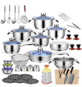 SMTE - IH-Quality Stainless Steel 7-Layer Capsuled Bottom Cookware Set - 50 Piece