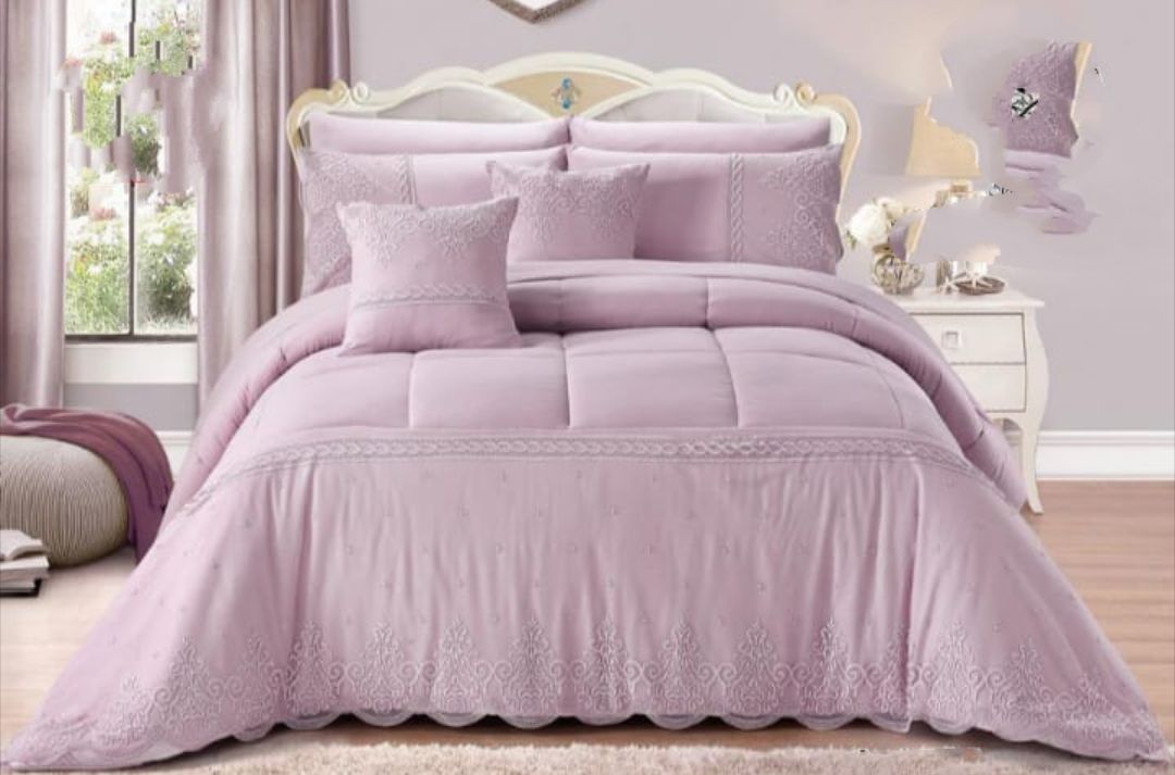 SMTE - 7-Piece King Comforter Set - Modern Stylish Print - Purple