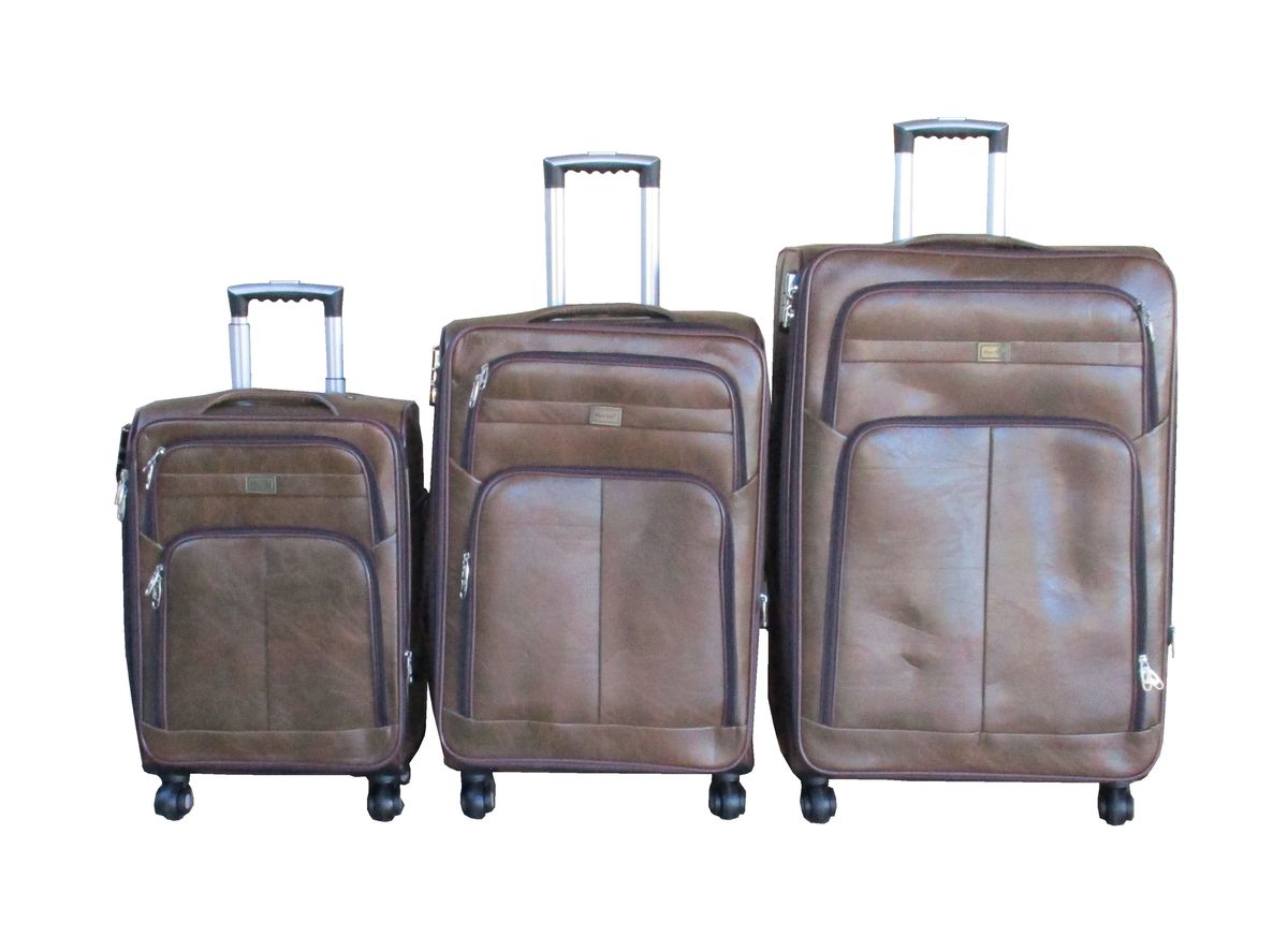 SMTE - Blue Star PU Leather Expandable Trolley Luggage Set3 Piece, Brown