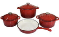 SMTE - Authentic 7 Piece Cast Iron Dutch Oven Cookware Pot Set - Red