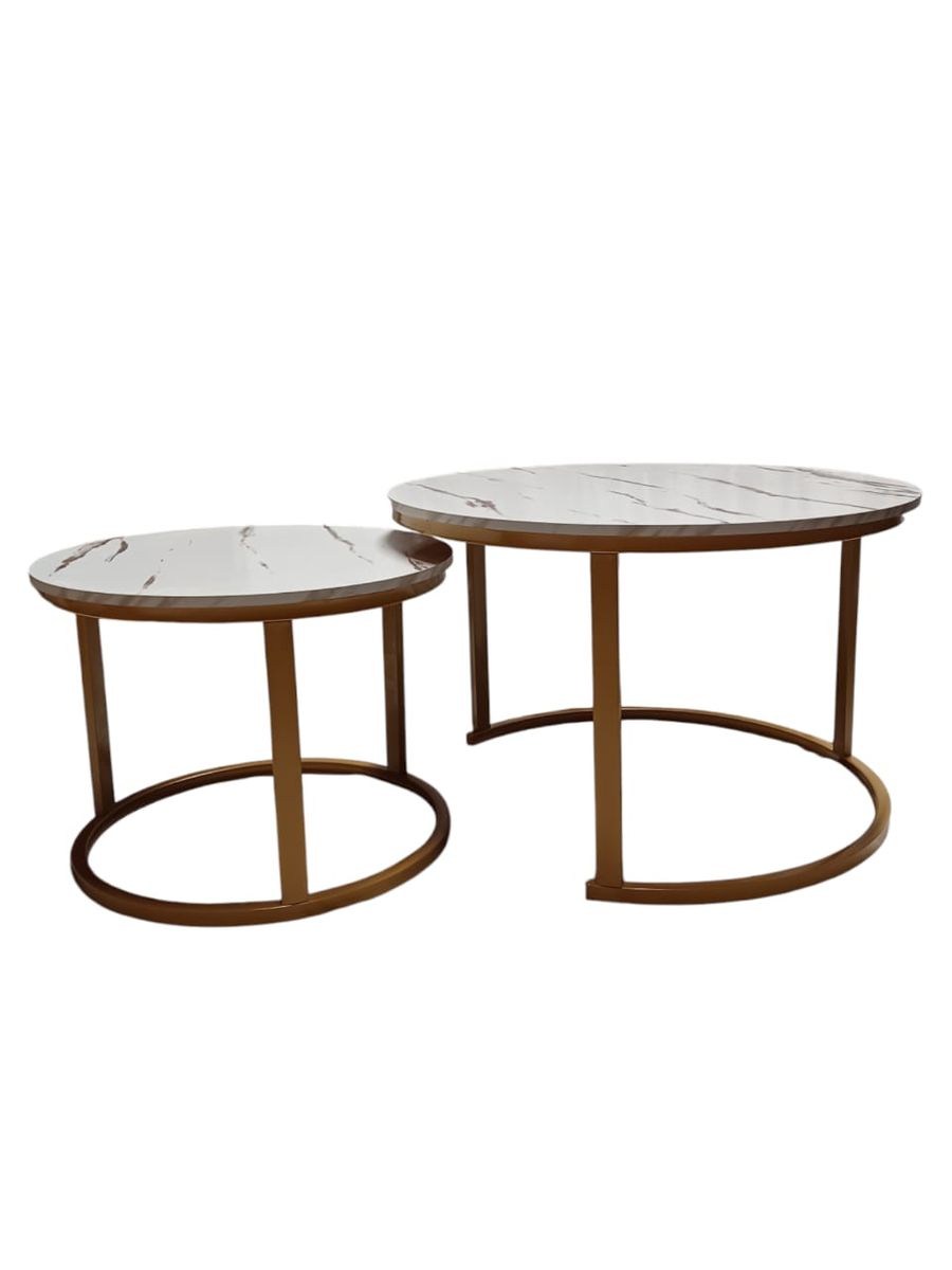 SMTE - Bianco Duo Nesting Coffee TablesWhite Marble with Gold Frame