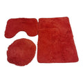 SMTE - 3 Piece Fluffy Toilet Seat Cover & Bathroom Mats Set - Red
