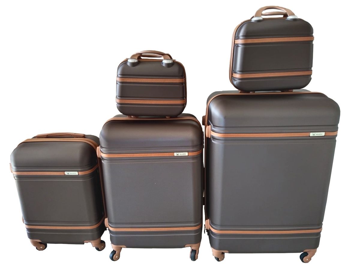SMTE - 5 Suitcases Travel Trolley Luggage Set - Brown