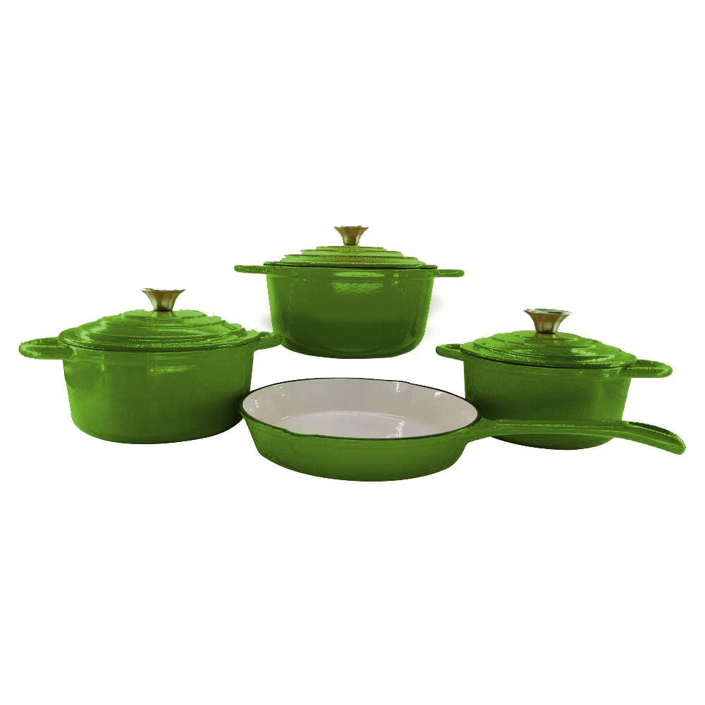 SMTE - Heavy Duty Cookware - 7 Pieces Cast Iron Pot Set - Green