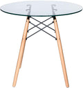 SMTE - Round Dining Table, Scandinavian Glass Kitchen Table with Solid Beech Legs