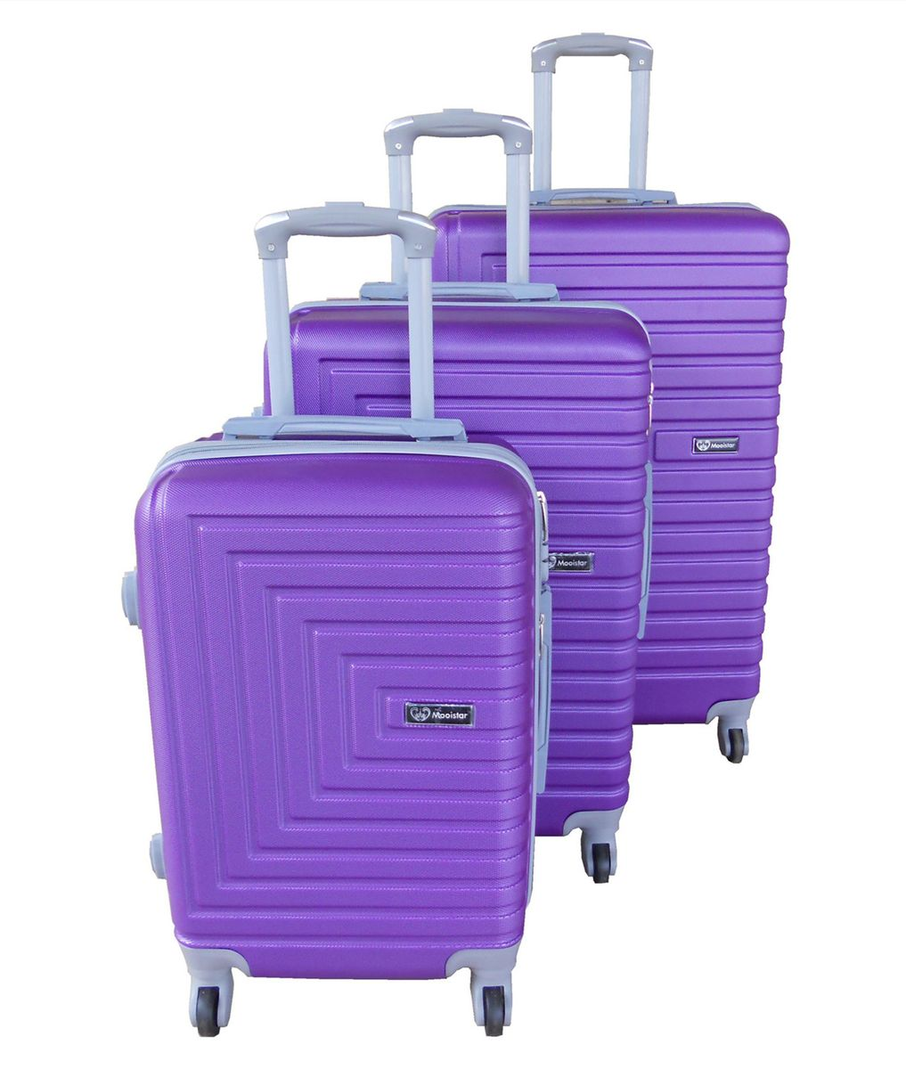 SMTE - Mooistar Purple 3Piece ABS Luggage SetDurable, Spinner Wheels