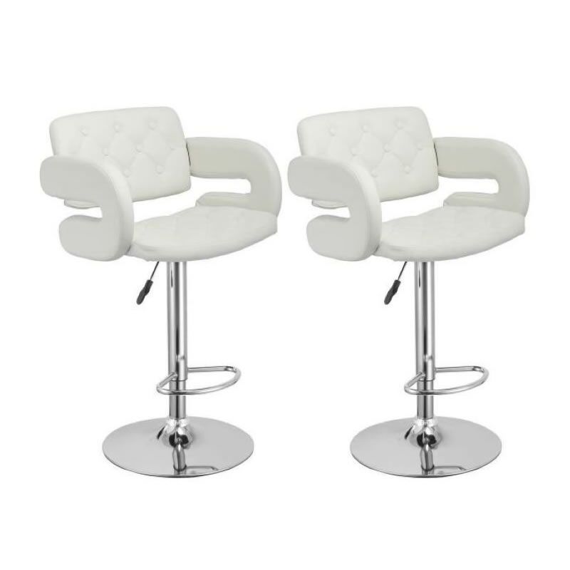 SMTE - 2 Piece Luxury Leather Metal Swivel Bar Stool - White