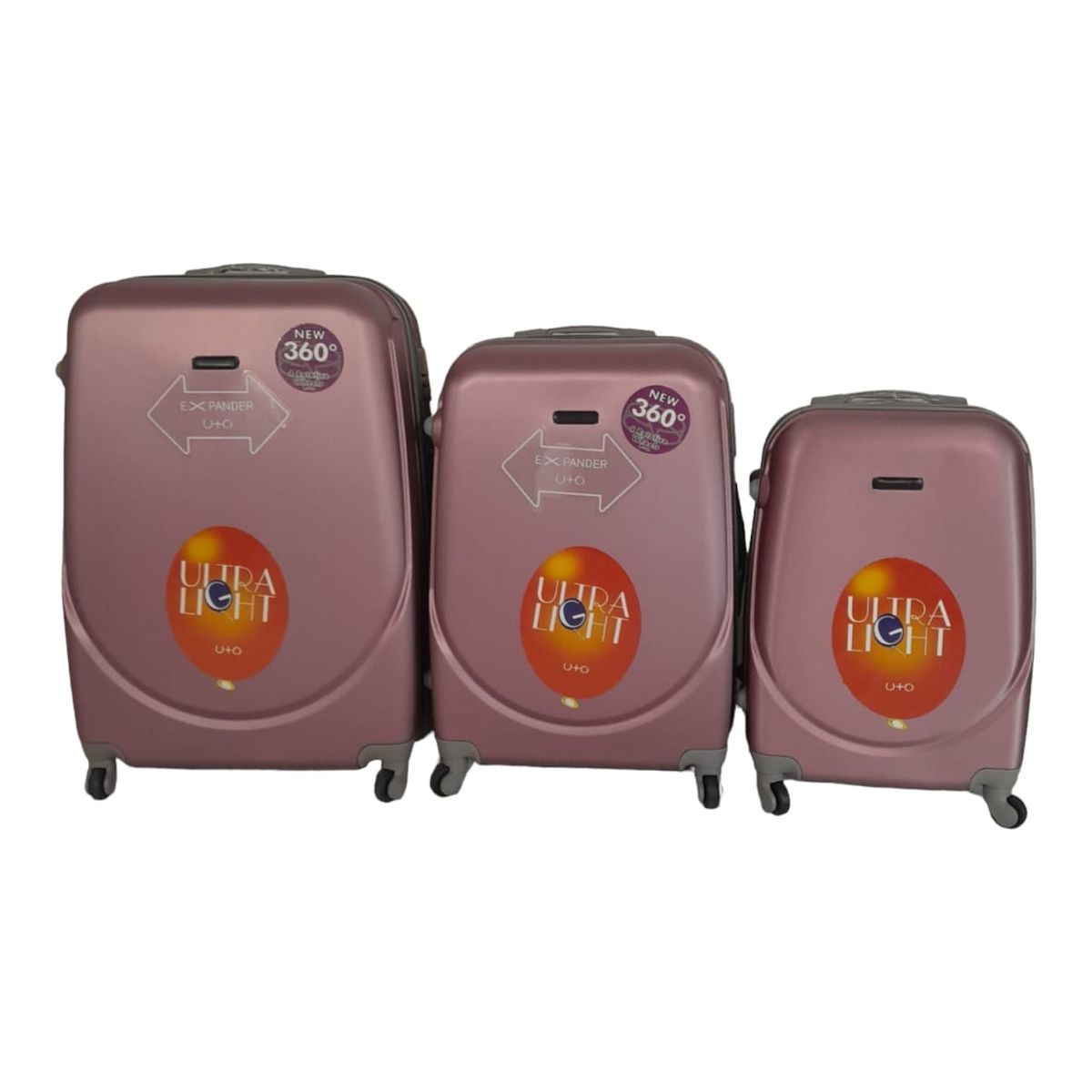 SMTE -  360 Lightweight Quad Wheel Quality Travel Ware-3 Piece Luggage Set - Pink