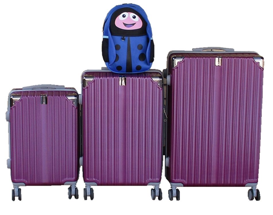 SMTE - Purple 3PCS ABS Luggage Set with Spinner Wheels+Blue Ladybug Kids Backpack