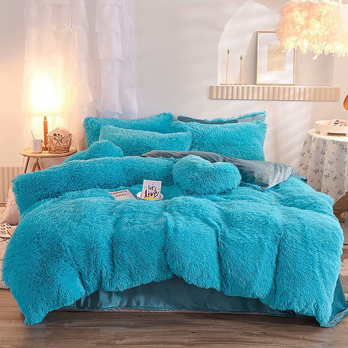 SMTE - 5 Piece Fluffy Comforter - Turquoise Blue