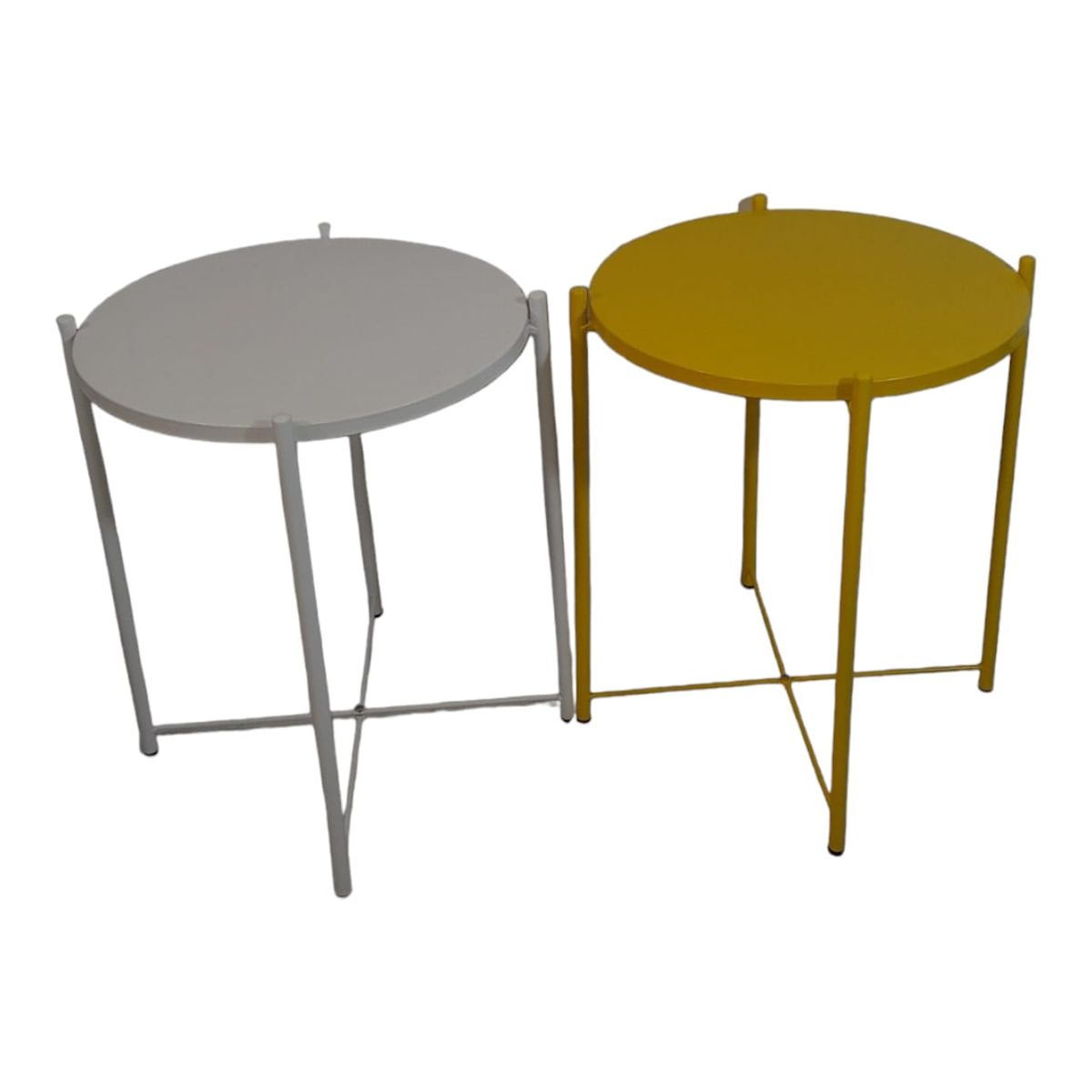 SMTE -  Round Occasional Coffee Table Set of 2White And Yellow