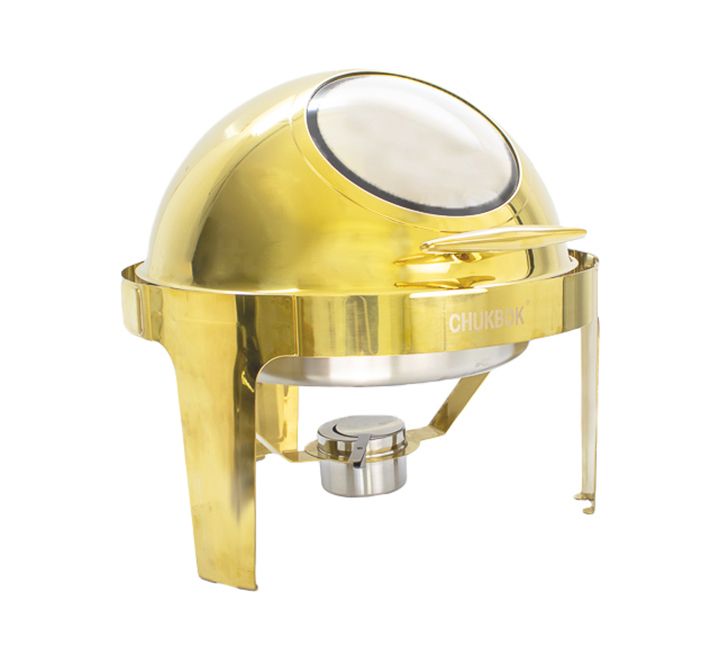 SMTE - Chafing Dish 47x44cm Round with Window & Roll Top Lid Gold