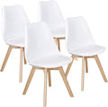 SMTE - Dining Chairs with Cushion Seat, Wooden Legs (White) - Set of 4 - White