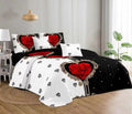 SMTE - Heart Quilted Red and Black Bedspread Set - 5 Piece Quilt