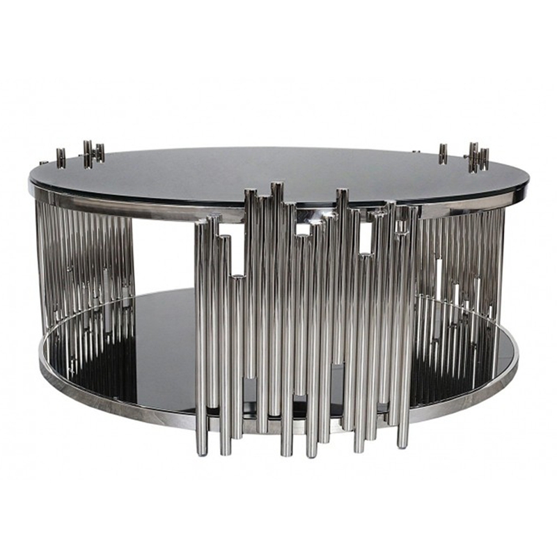 SMTE - Classic Black Glass Round Center Coffee Table