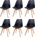 SMTE - Dining Chairs with Cushion Seat, Wooden Legs - Set of 6 - Black