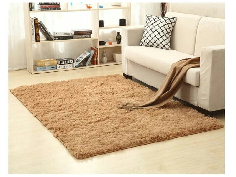 SMTE - 150 x 200 Fluffy Light Brown Foldable Shaggy Rug\Carpet