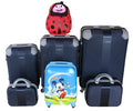 SMTE - Luggage SetNavy ABS Suitcases 5Piece, Mickey Kids Case and Red Ladybug Bag