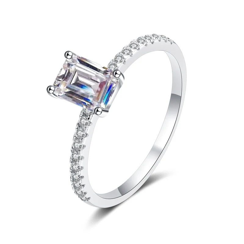 SMTE - Emerald Cut Moissanite Engagement RingSize 67L 1/2