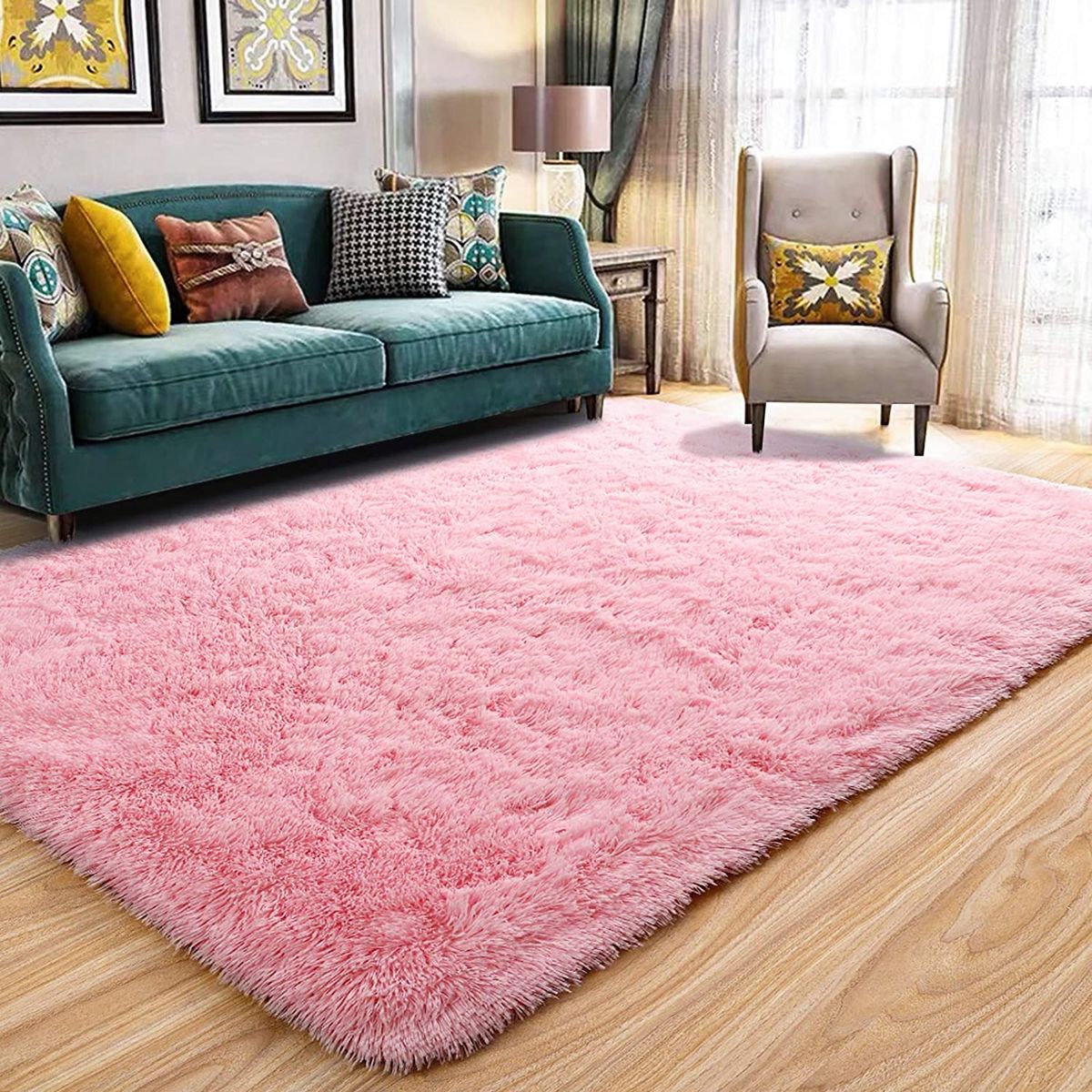 SMTE - Soft Light Pink Fluffy Rug Carpet