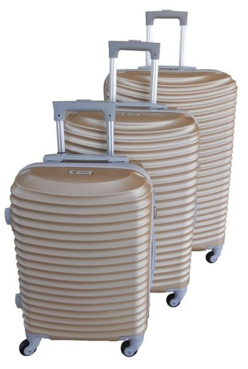 SMTE - Asa 3 Piece Quality Hard Outer Shell Ringletted Lightweight Luggage Set - Gold
