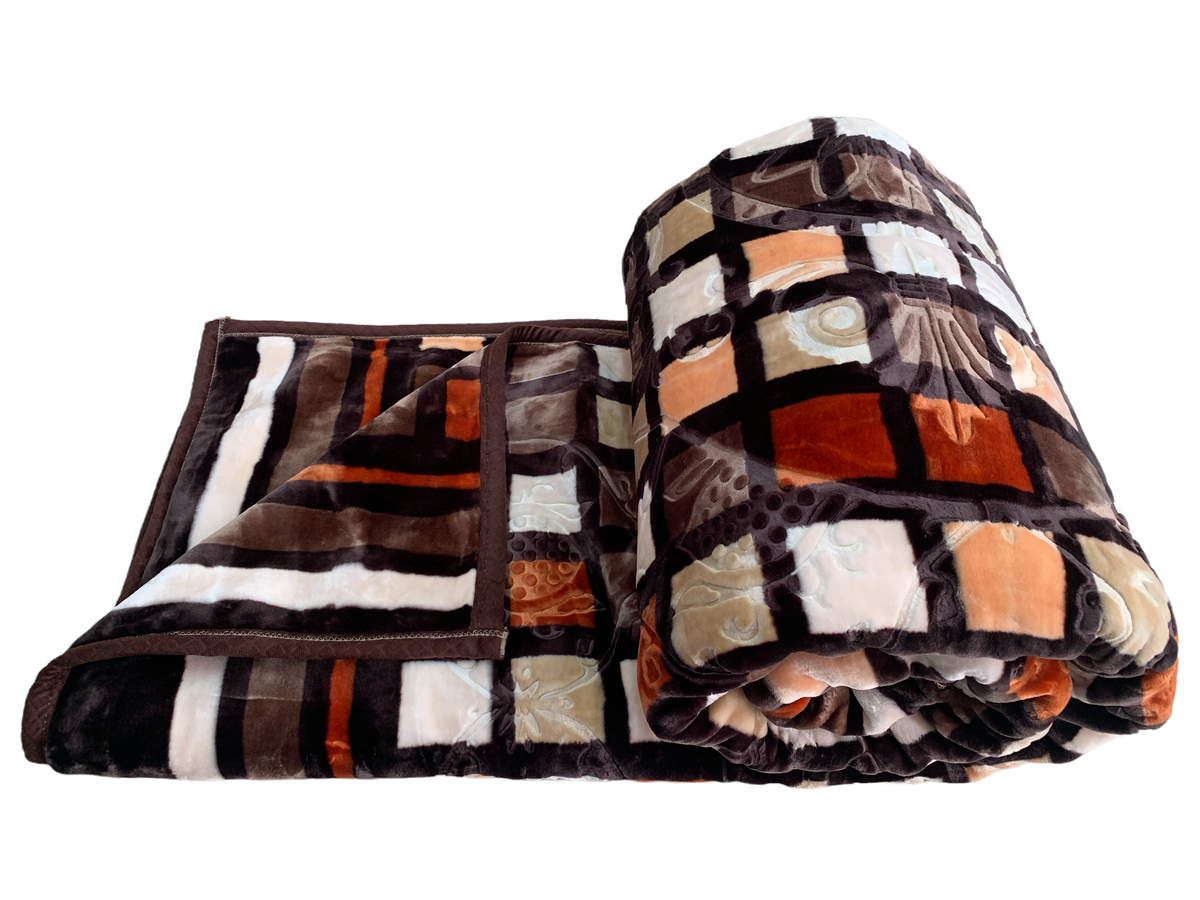 SMTE - Azaz High Quality Reversible Heavy Blanket Dark Brown with Multi Square 6kg