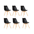 SMTE - A Pack of 6 Cushioned Dining Wooden Legs Chairs - Black