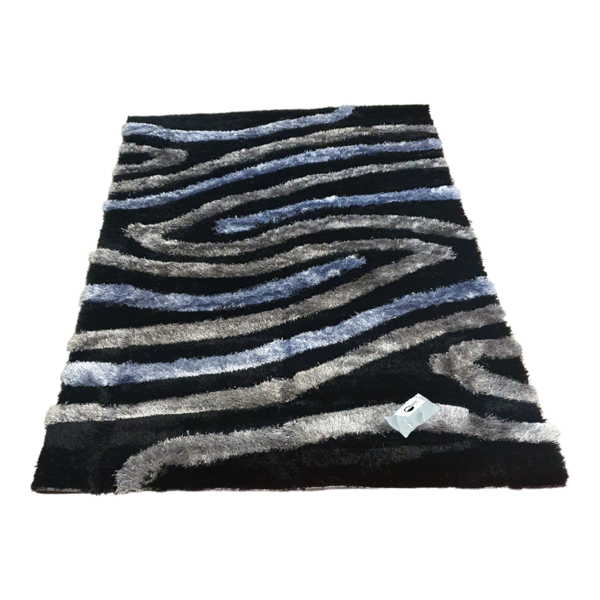SMTE - Quality Heavy Duty Fluffy/Shaggy Rug & Tieback (Persia-03) - Black