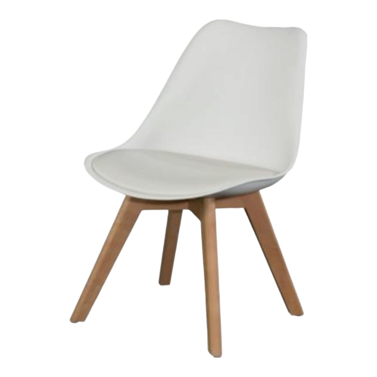 SMTE - Plastic Chair with Leather Seat and Wooden LegsWhite