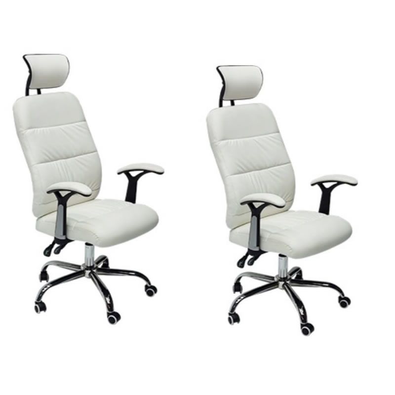 SMTE - A Set of Two Luxury Swivel Office Chair Head and Arm rests - White