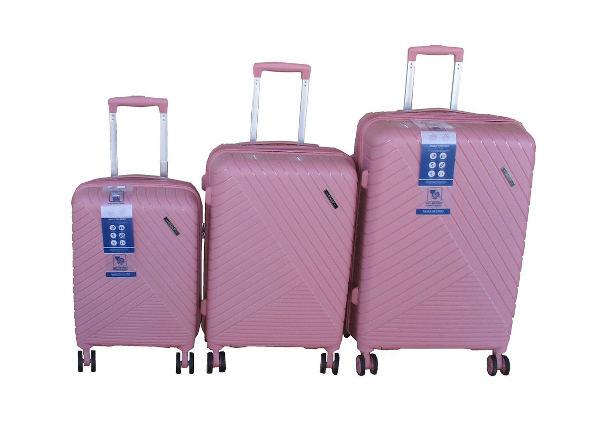 SMTE - Unbreakable 3 Piece Pink Hardshell Trolley Luggage Set Spinner & TSA Locks