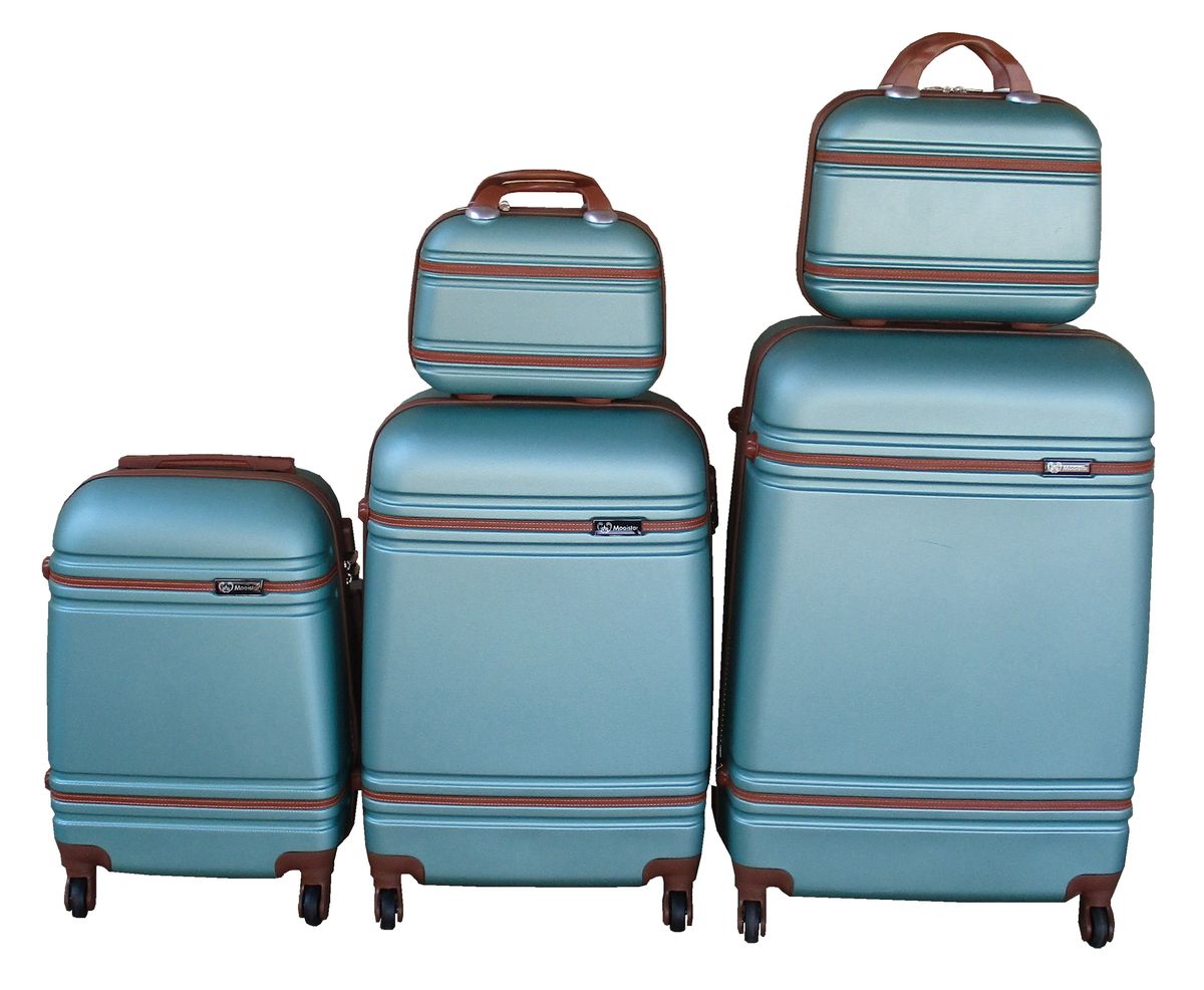SMTE - Light Blue & Brown 5Piece ABS HardShell Trolley Luggage SetSpinner Wheels