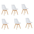 SMTE - A Pack of 6 Cushioned Dining Wooden Legs Chairs - White