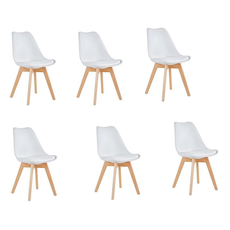 SMTE - A Pack of 6 Cushioned Dining Wooden Legs Chairs - White