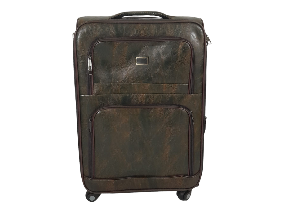 SMTE - Quality Trolley 1 piece Leather Travel Luggage Spinner Suitcase Set - Dark Brown - 75 cm