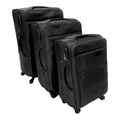 SMTE - Quality Trolley 3 Piece Fabric Travel Luggage Spinner Suitcase Set - Black