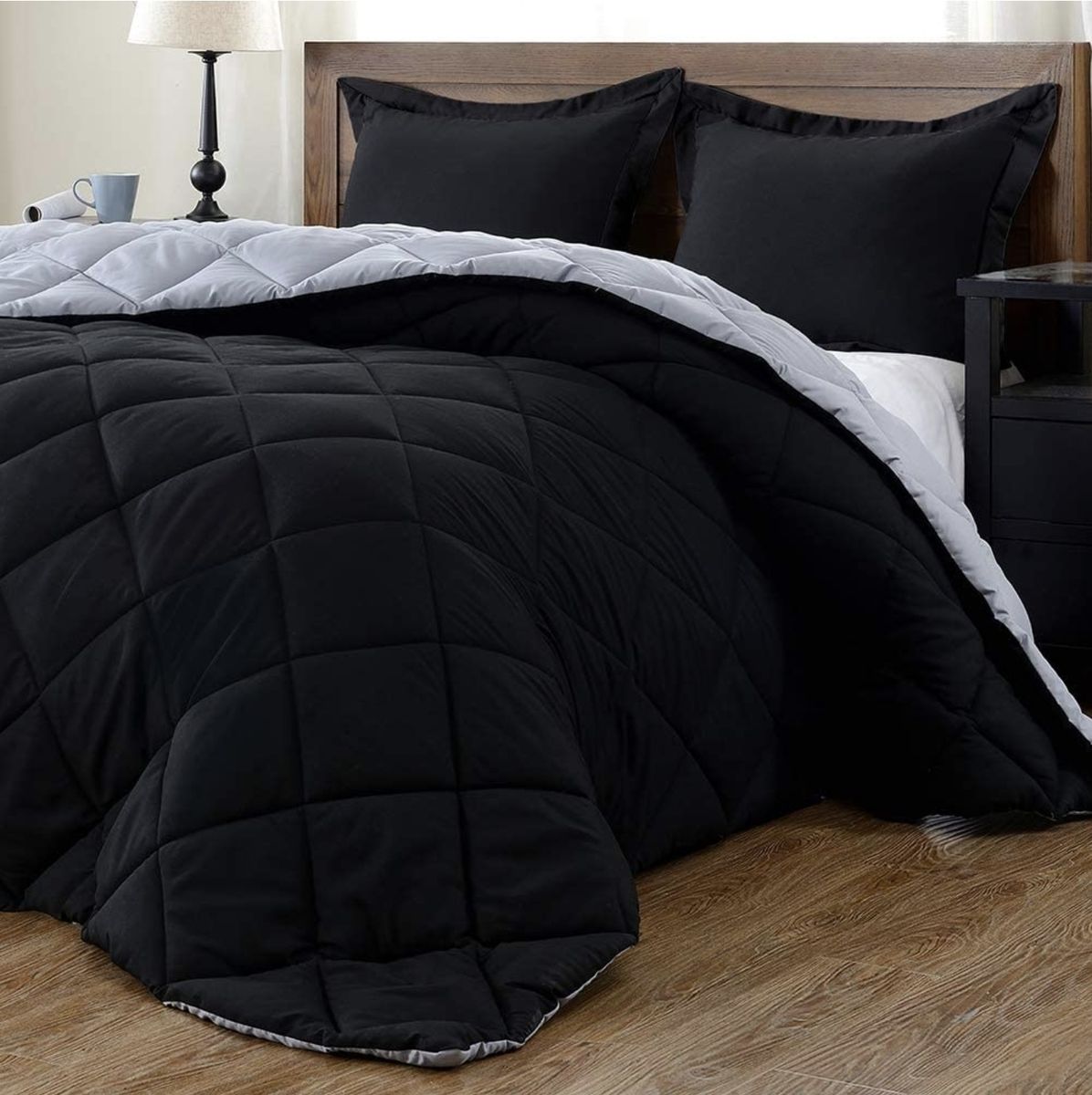 SMTE - Acesa Premium Reversible 5 Piece Comforter Set Black/Grey - Grey/Black
