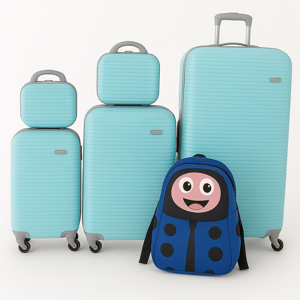 SMTE - 5Piece Family Luggage Set with WheelsLightGreen Hardshell & Kids Backpack