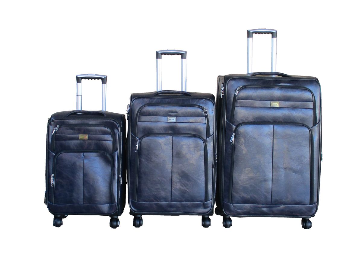 SMTE - Blue StarPU Leather 3Piece Trolley Luggage Set, Spinner WheelsNavy