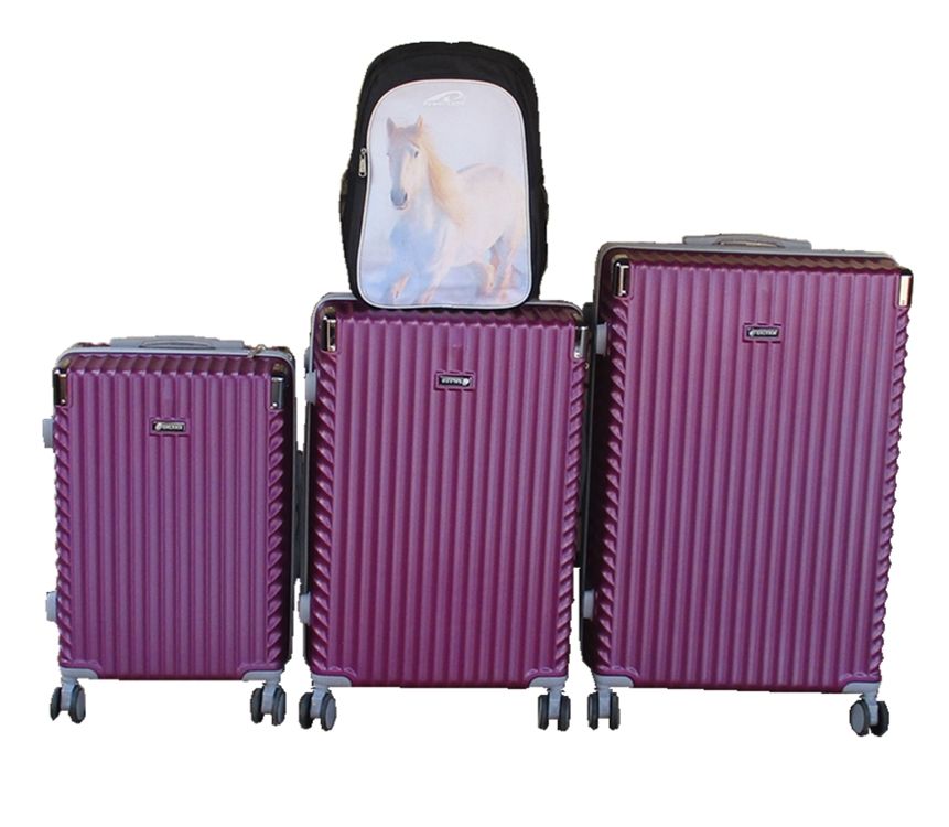 SMTE - 3Piece ABS Luggage Set with Spinner Wheels + Horse BackpackPurple